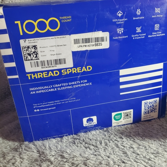 THREAD SPREAD 100% Egyptian Cotton Sheets Set King - 1000 High Thread Count - Picture 8 of 13